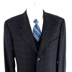 Valentino Flannel Wool Cashmere 3 Button Sport Coat W/ Vest‎ 42L Blue Windowpane